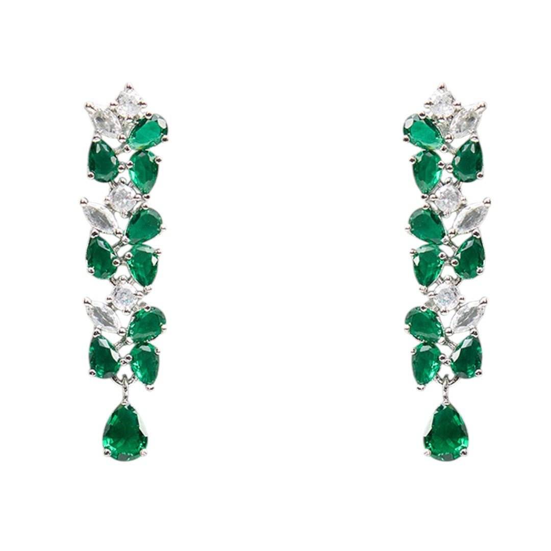 Graceful Green & White Stone Necklace Set with Matching Earrings - Auraa Trends