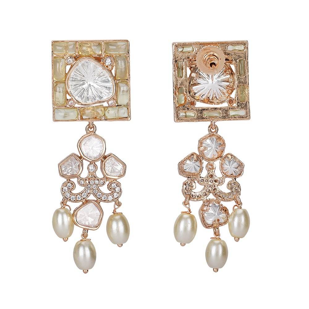 Graceful Pearl and Polki Choker Necklace Set with Earrings - Auraa Trends