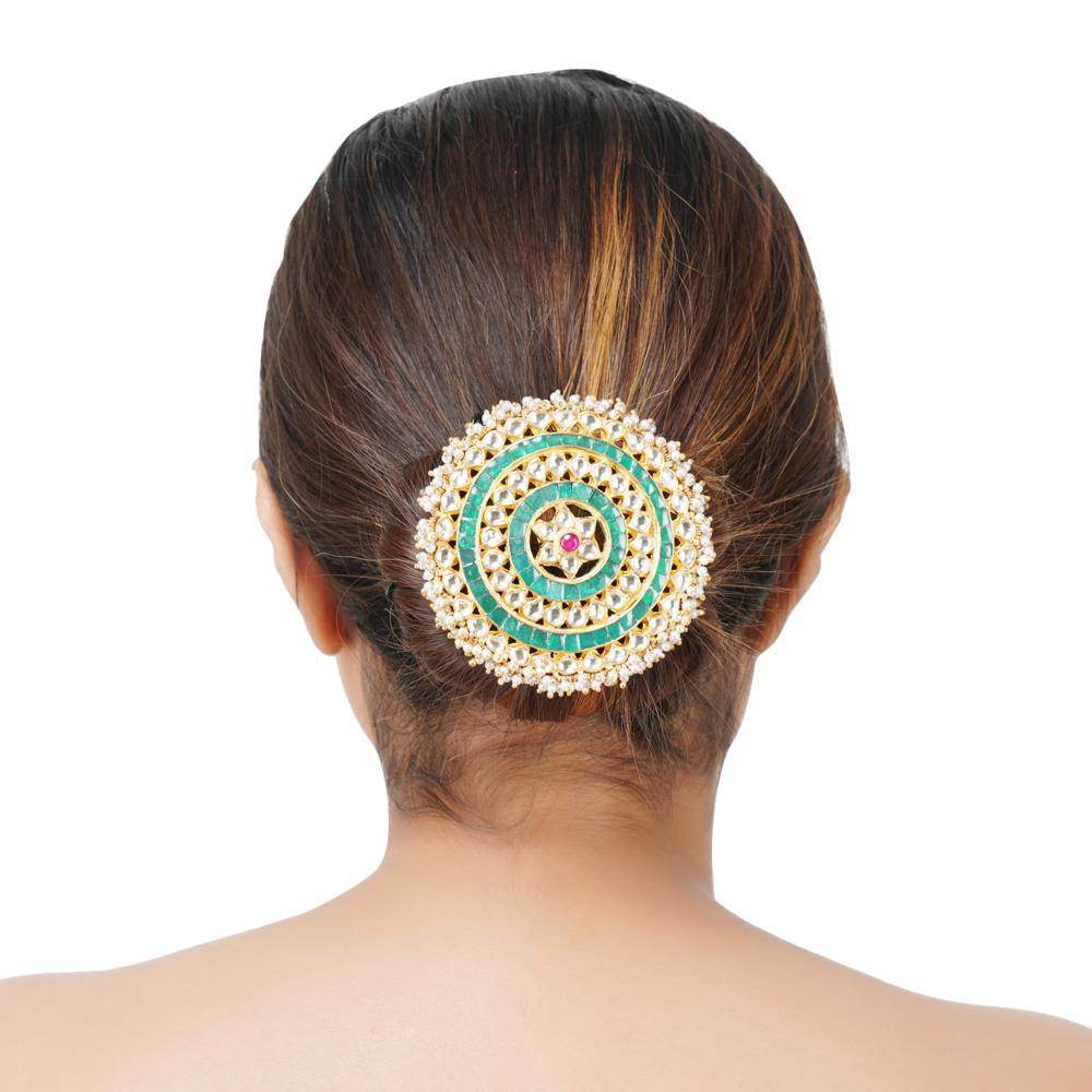 Grand Gold Plated Kundan Juda Pin - Auraa Trends