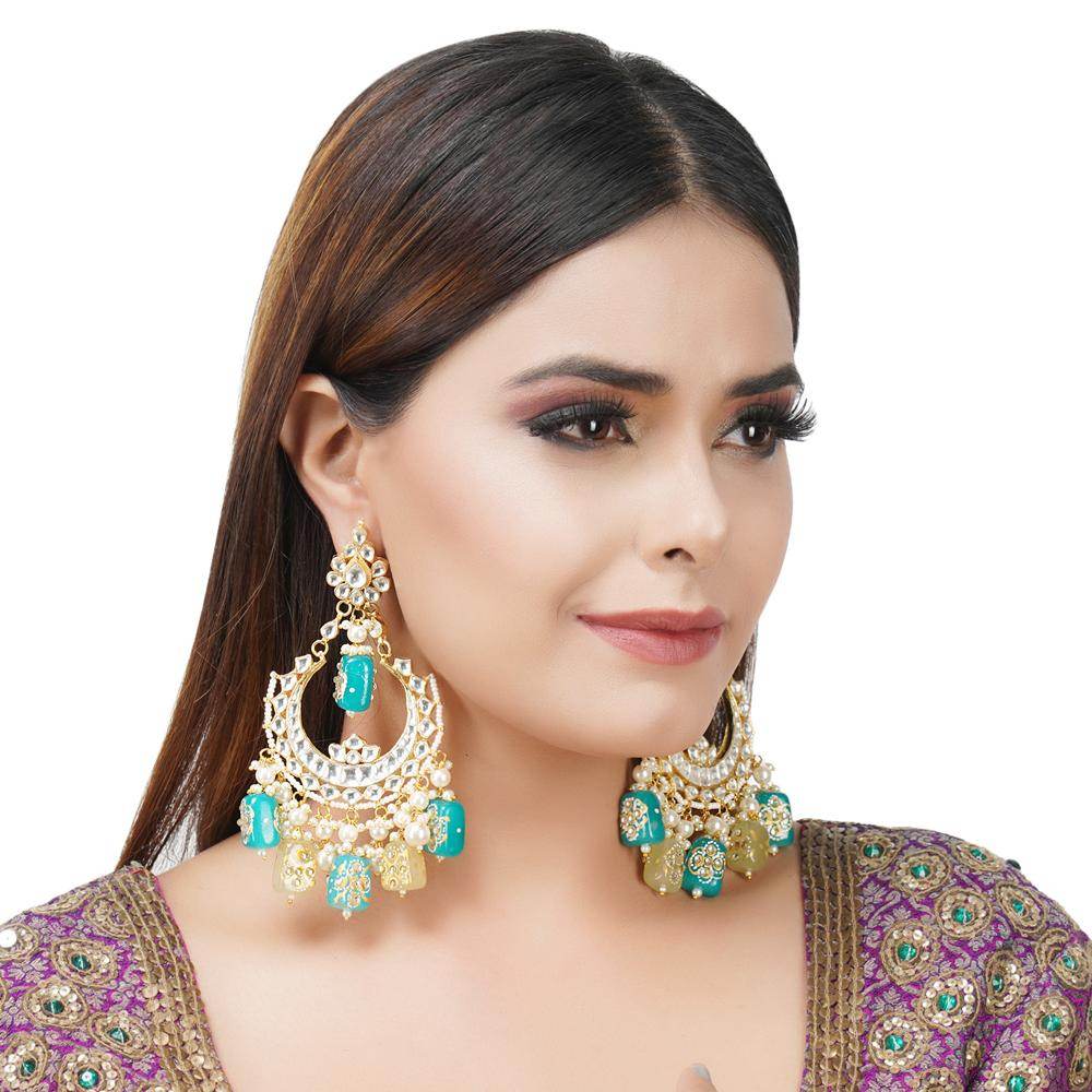 Grand Kundan Chandbaali Earrings - Auraa Trends