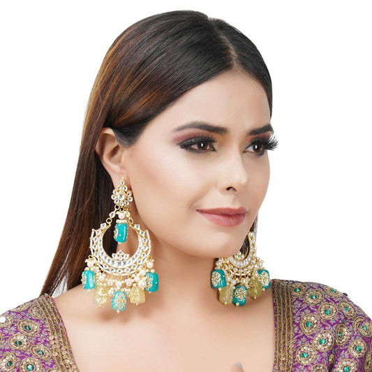 Grand Kundan Chandbaali Earrings - Auraa Trends