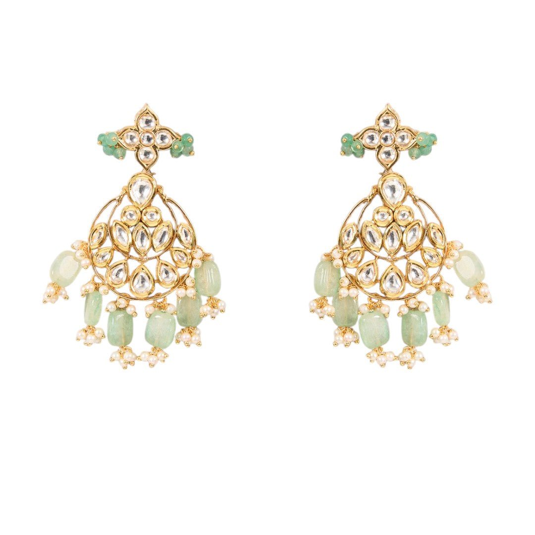 Grand Mint Green Layered Kundan Necklace Set - Auraa Trends - Necklaces - # - Auraa Trends - Grand Mint Green Layered Kundan Necklace Set