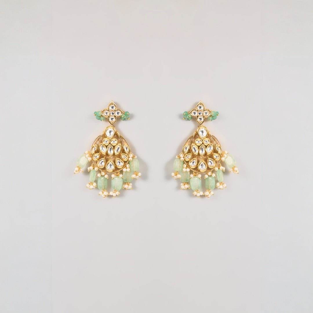 Grand Mint Green Layered Kundan Necklace Set - Auraa Trends