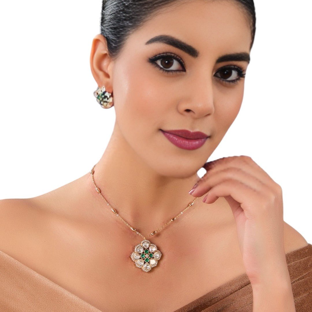 Grand Multi - Layered Kundan Pearl Bridal Necklace Set Earrings - Auraa Trends - Pendant - # - Auraa Trends - Grand Multi - Layered Kundan Pearl Bridal Necklace Set Earrings