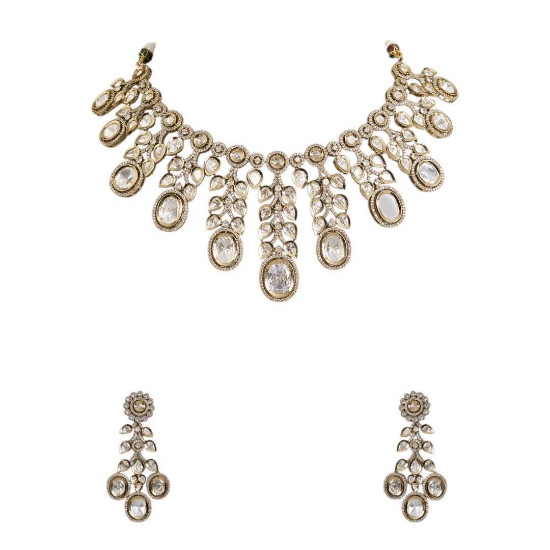 Grand Polki-Style Kundan Necklace Set with Dangling Pear Motifs - Auraa Trends