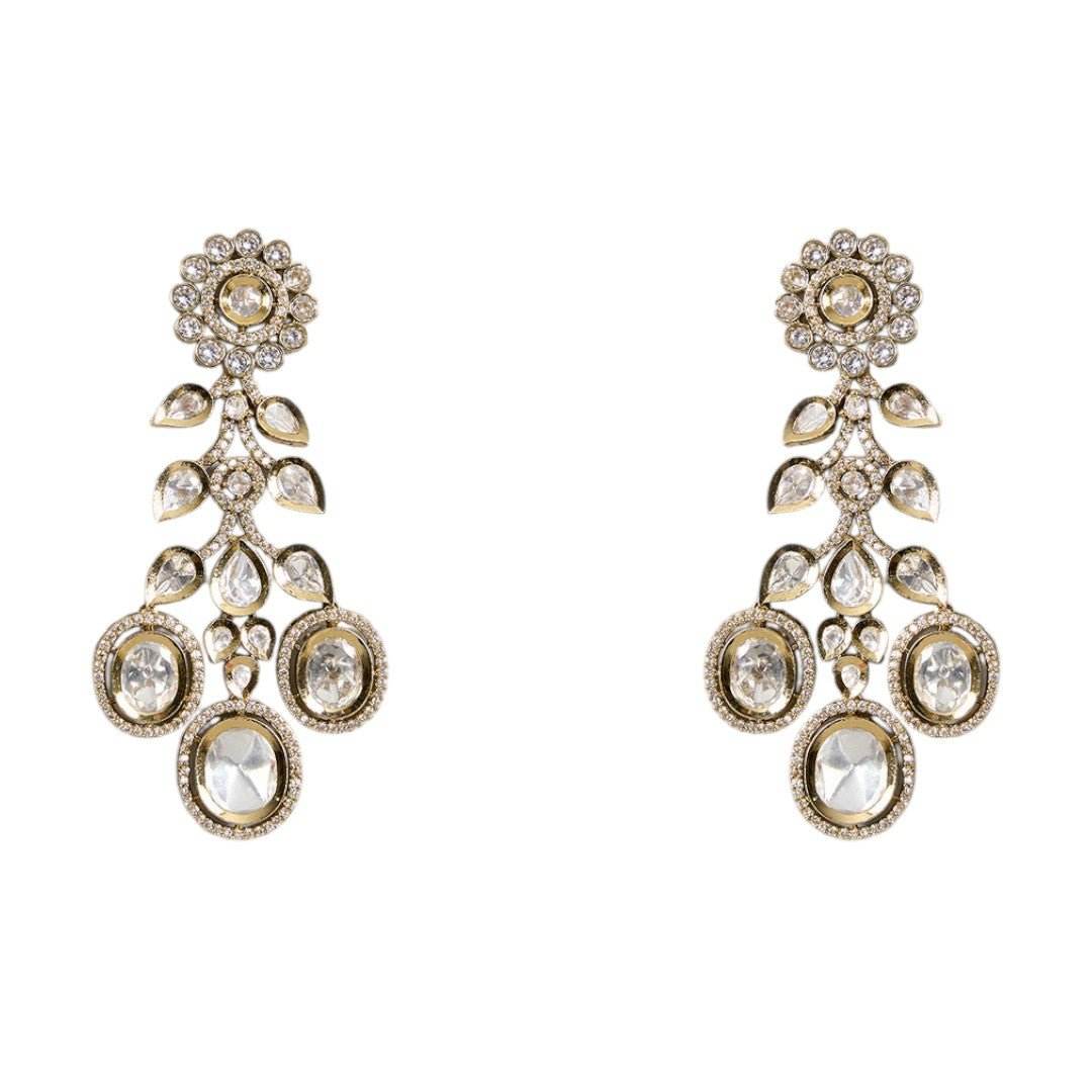 Grand Polki-Style Kundan Necklace Set with Dangling Pear Motifs - Auraa Trends