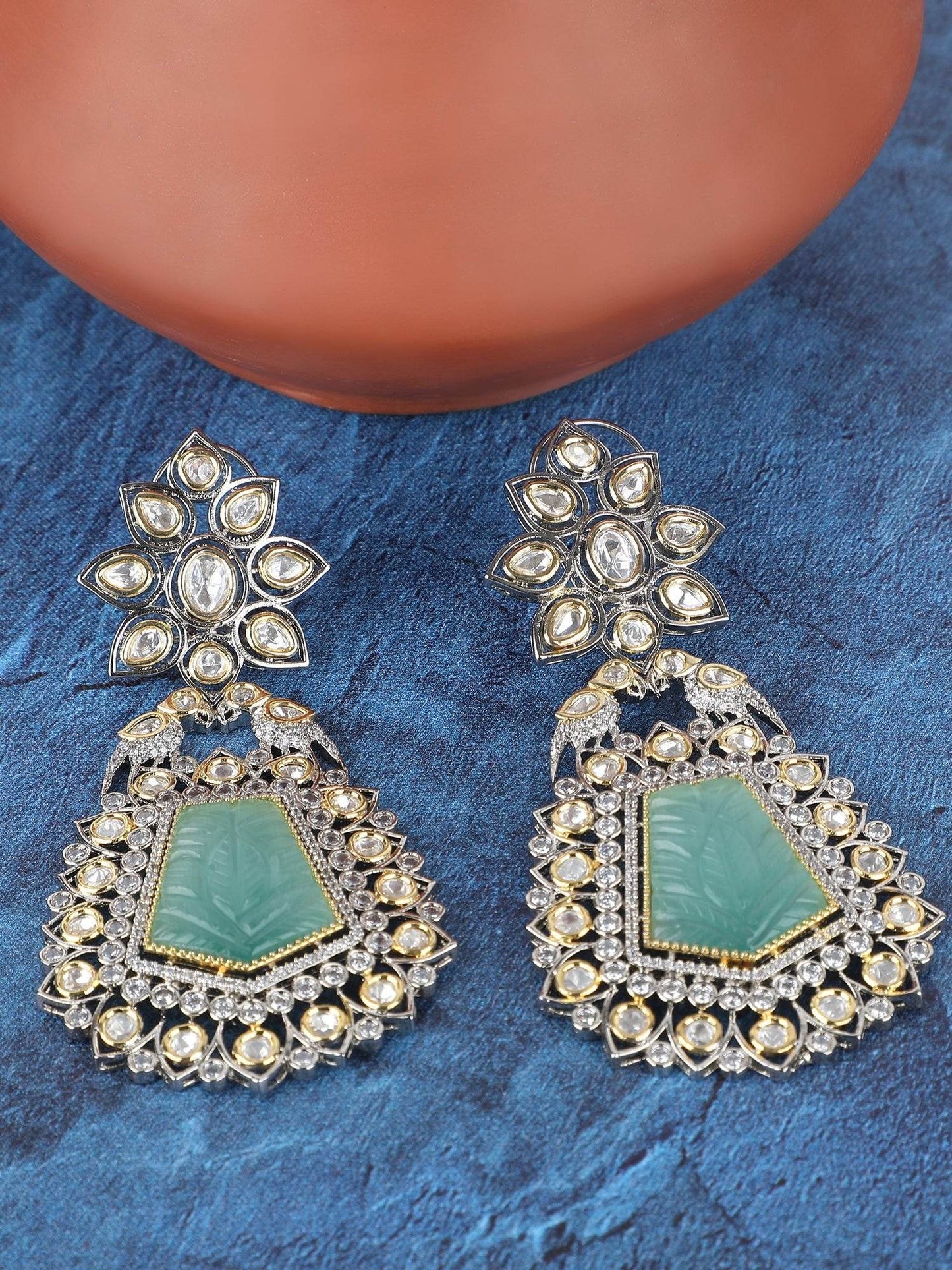 Green Golden Classic Polki Earrings - Auraa Trends