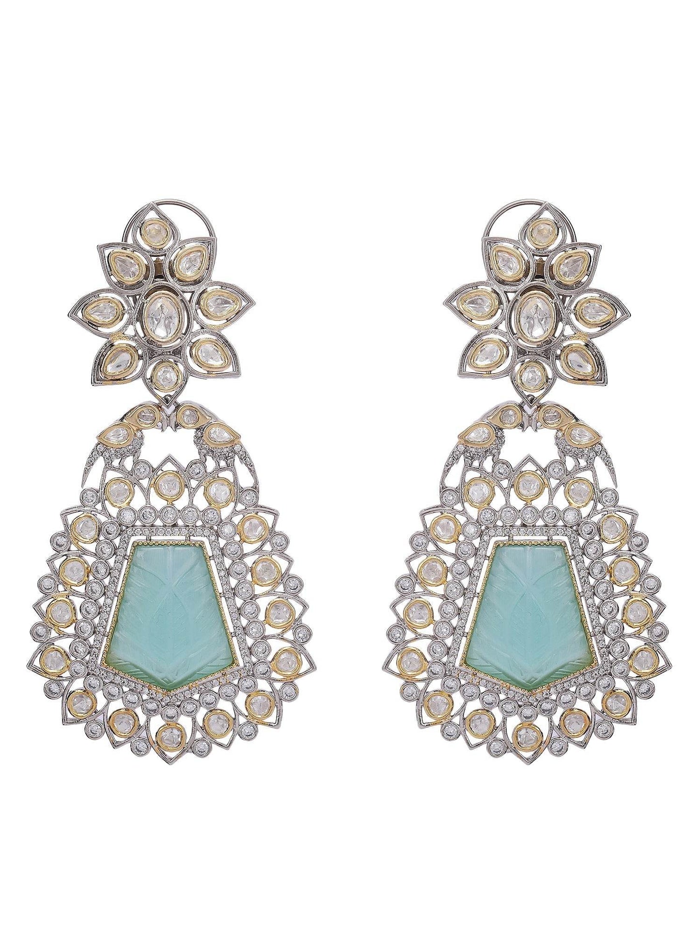 Green Golden Classic Polki Earrings - Auraa Trends