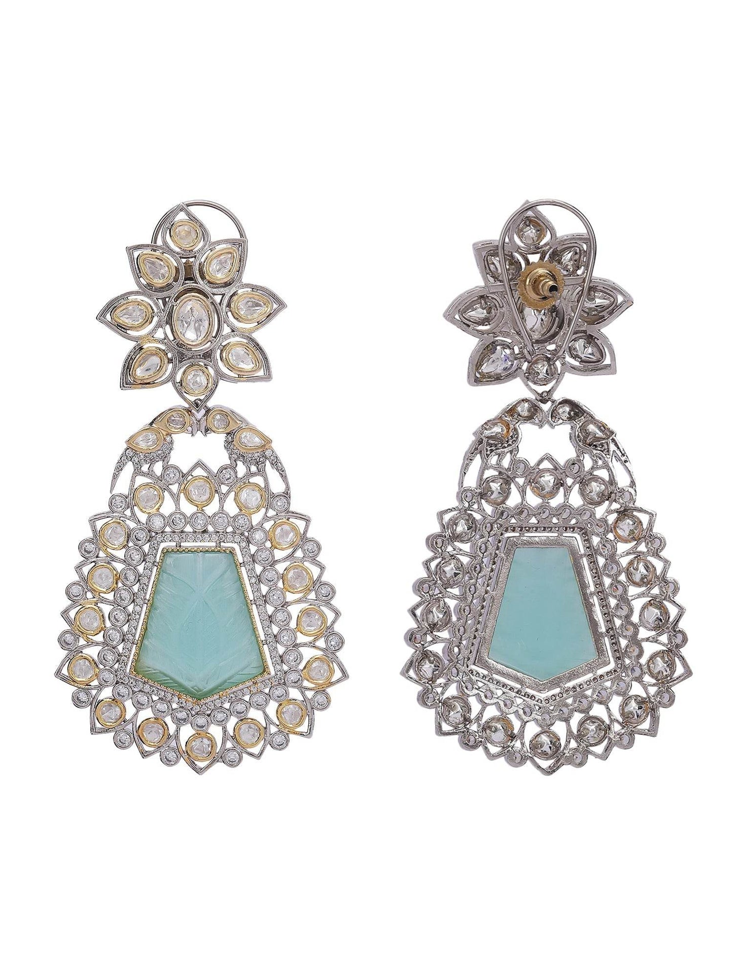 Green Golden Classic Polki Earrings - Auraa Trends