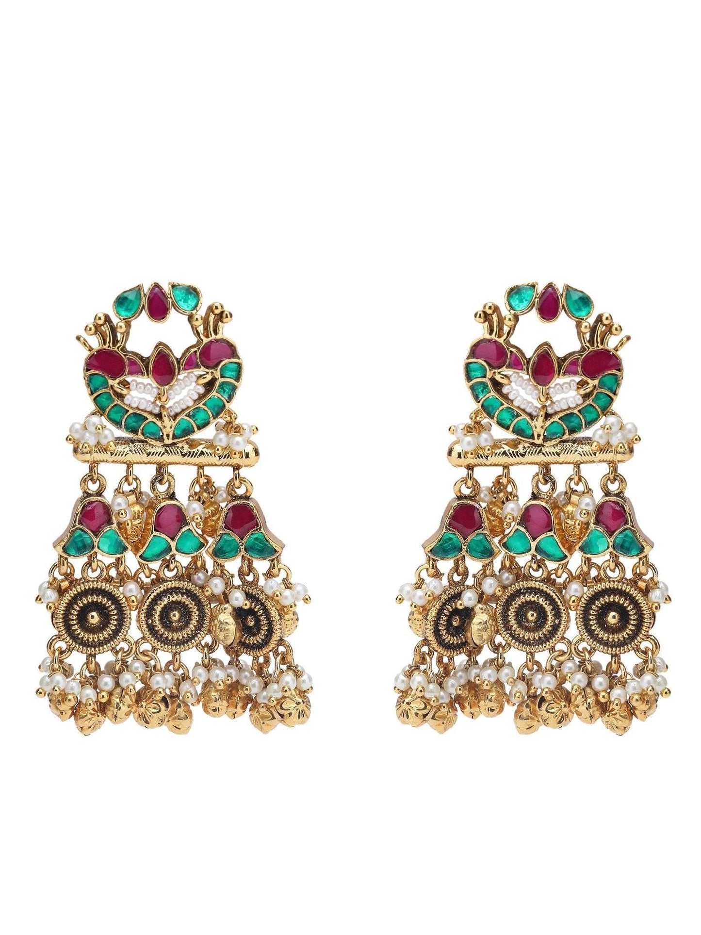 Green Kundan Beaded Rani Haar Necklace Set with Matching Earrings - Auraa Trends