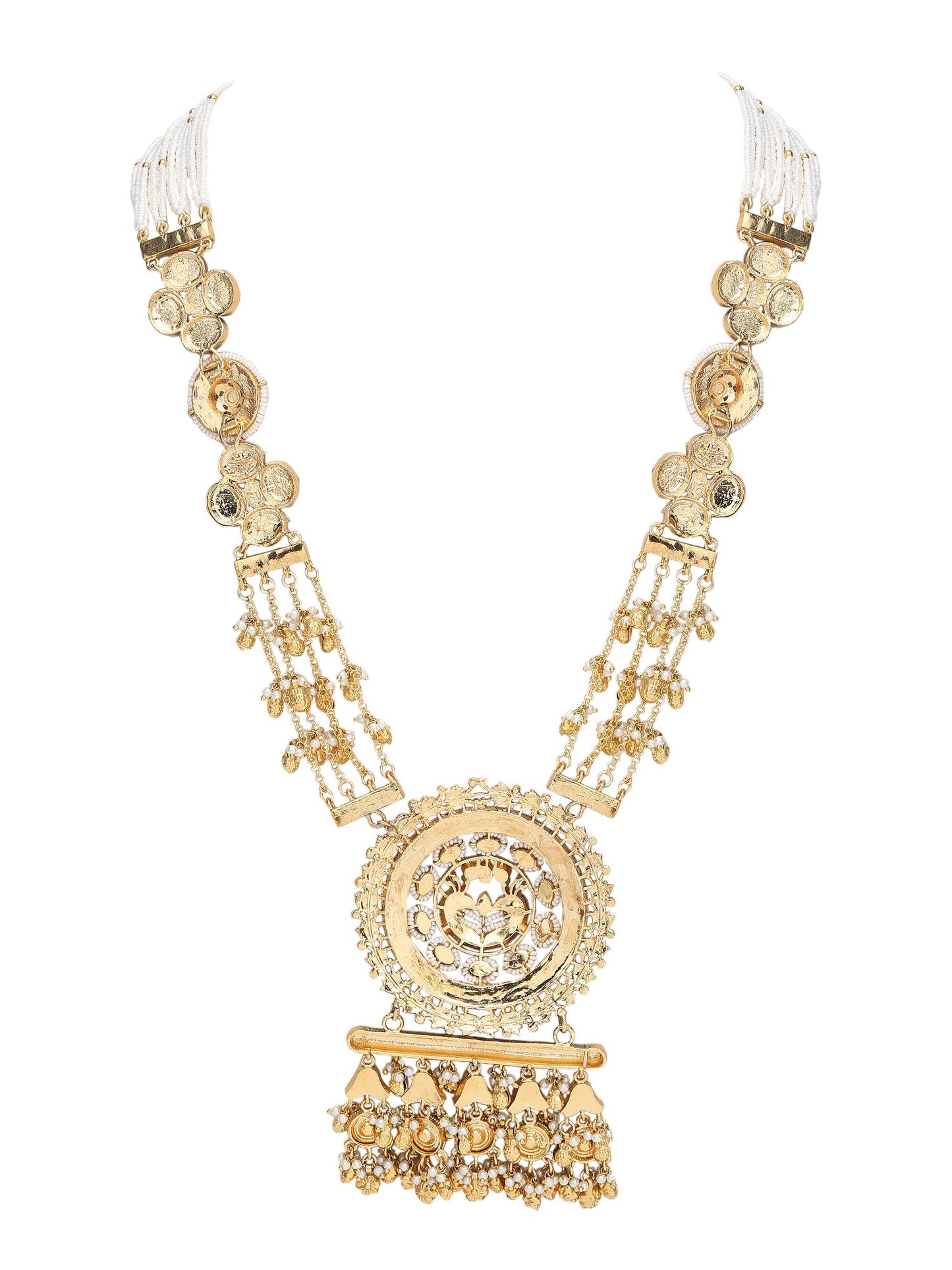 Green Kundan Beaded Rani Haar Necklace Set with Matching Earrings - Auraa Trends - Rani Haar - Rani Haar Fashion Jewellery