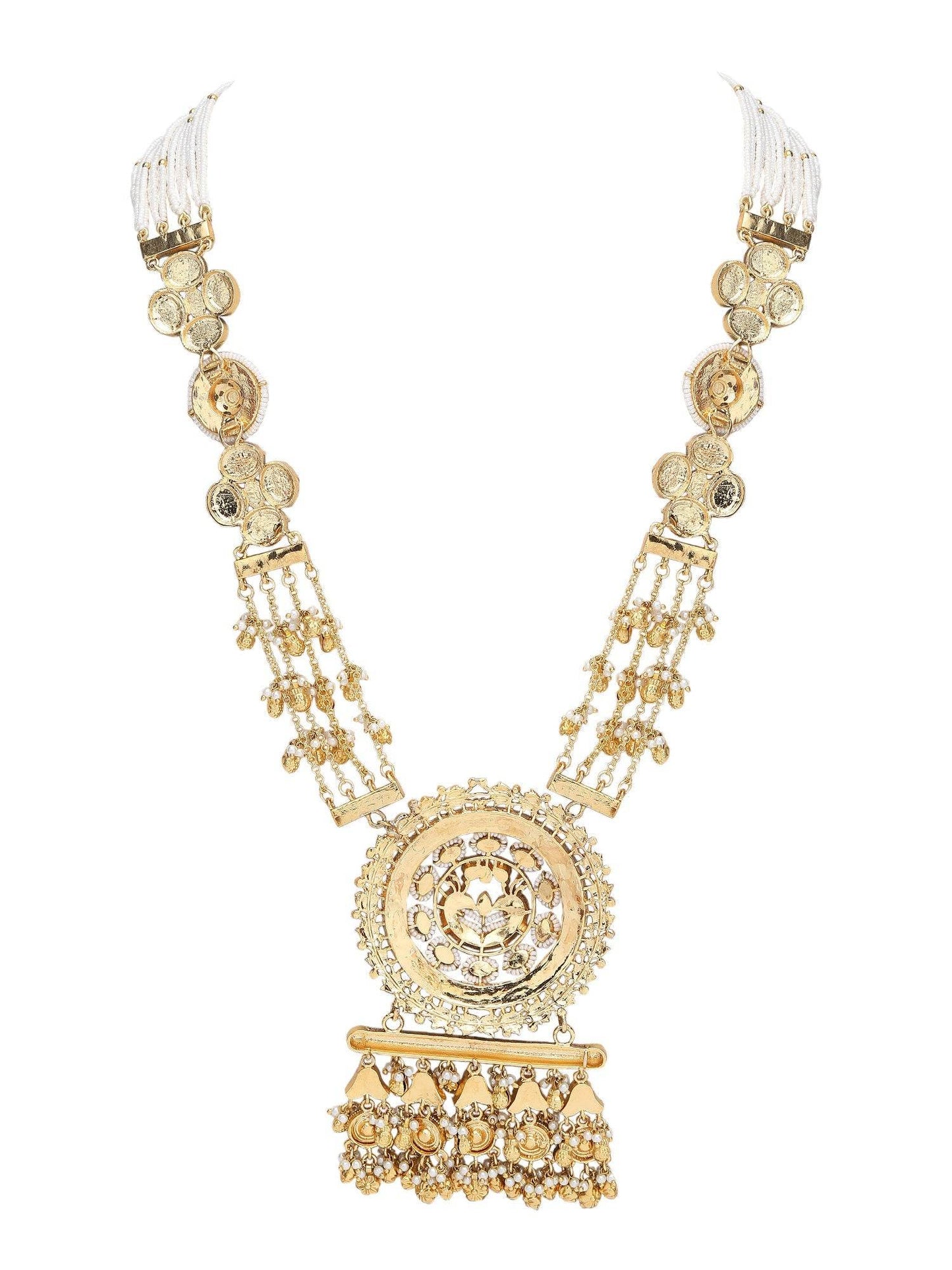 Green Kundan Beaded Rani Haar Necklace Set with Matching Earrings - Auraa Trends