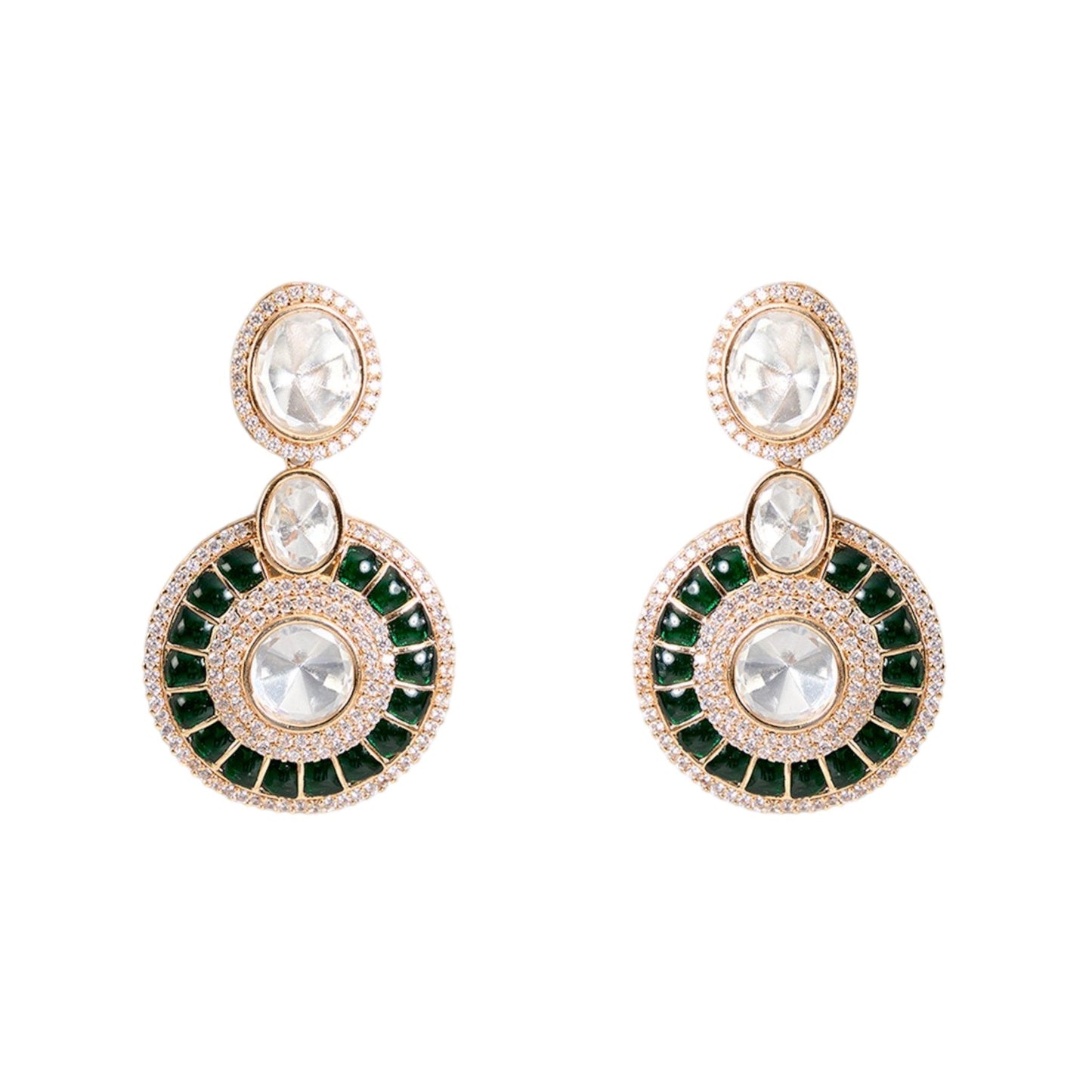 Green Kundan Choker Necklace Set with White Stones & Earrings for Bridal and Ethnic Wear - Auraa Trends - Necklace - - Auraa Trends - Green enamel kundan choker necklace with white stones and earringsā āTraditional gold - tone bridal choker with pearl strands and kundan detailingā āIndian wedding jewelry set with green and white kundan stonesā