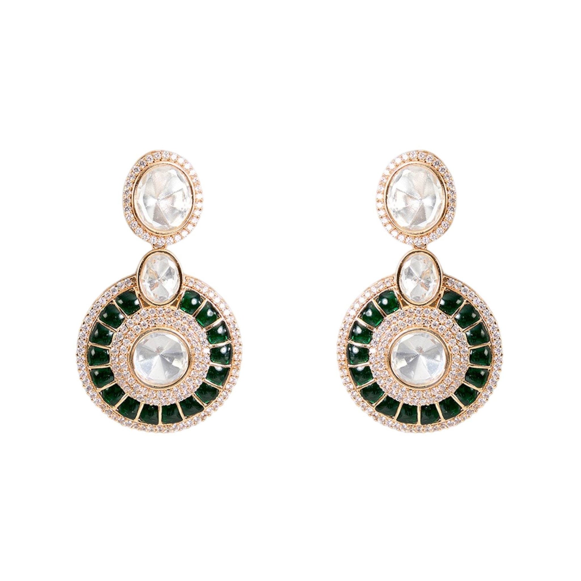 Green Kundan Choker Necklace Set with White Stones & Earrings for Bridal and Ethnic Wear - Auraa Trends