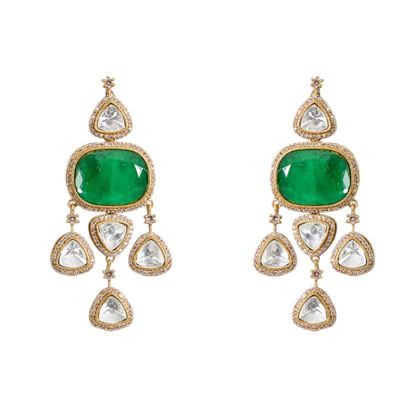Green Kundan Polki Necklace Set with Earrings | Bridal & Festive Wear Jewelry - Auraa Trends - Necklace - - Auraa Trends - “Green emerald kundan necklace set with white polki stones and earrings” “Indian bridal jewelry set with green center stone and gold finish” “Traditional kundan necklace with matching earrings for festive wear”