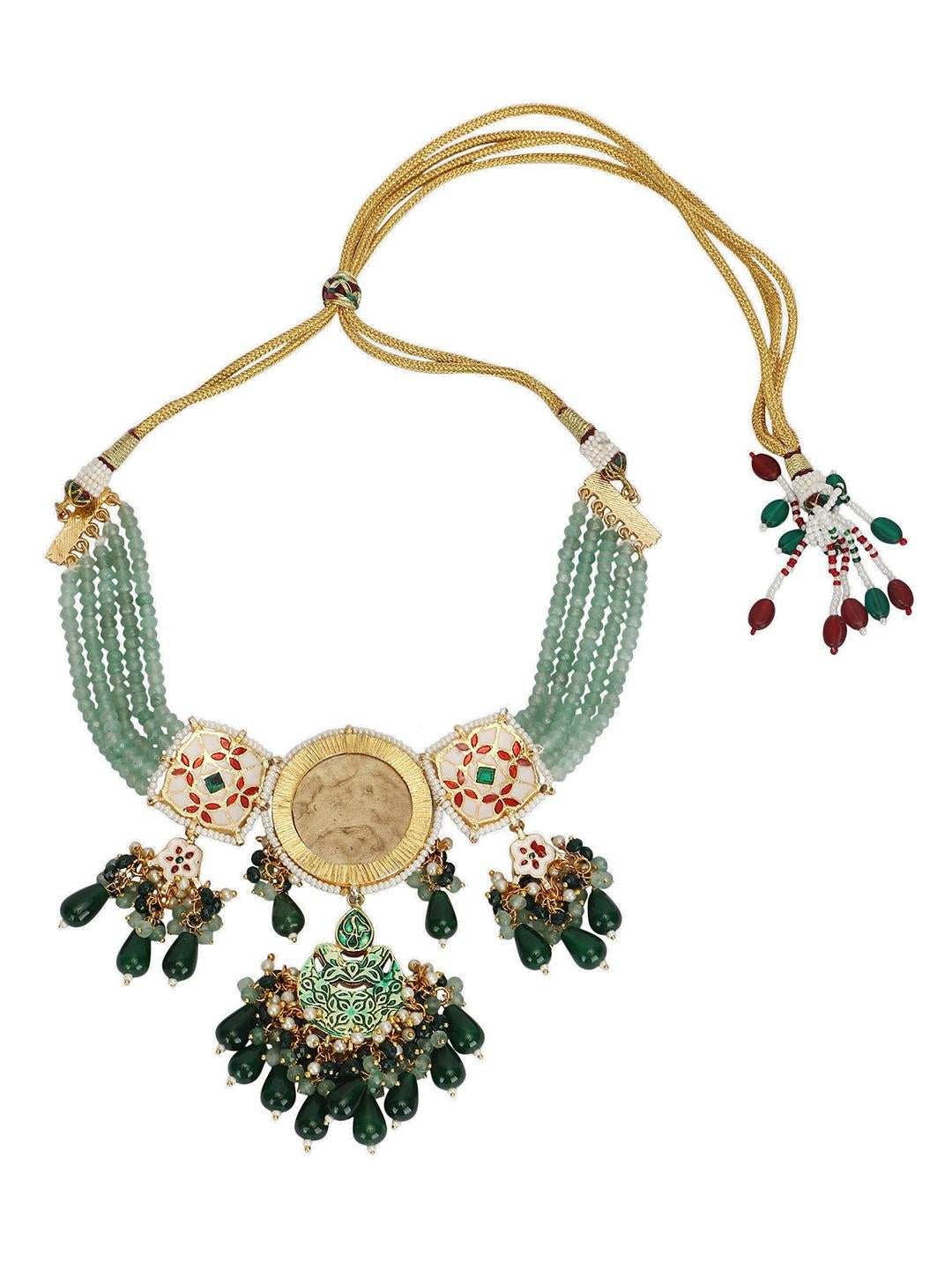 Green Kundan Statement Necklace Set - Auraa Trends