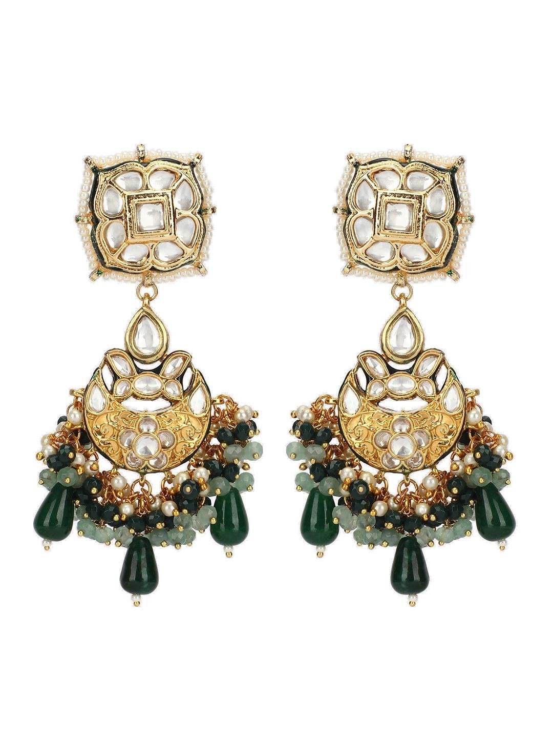 Green Kundan Statement Necklace Set - Auraa Trends