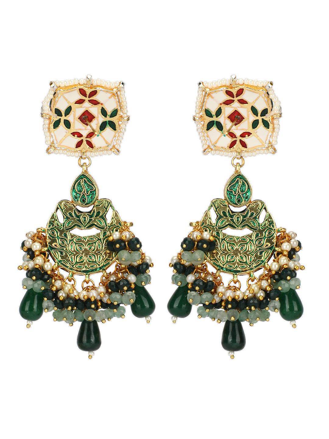 Green Kundan Statement Necklace Set - Auraa Trends