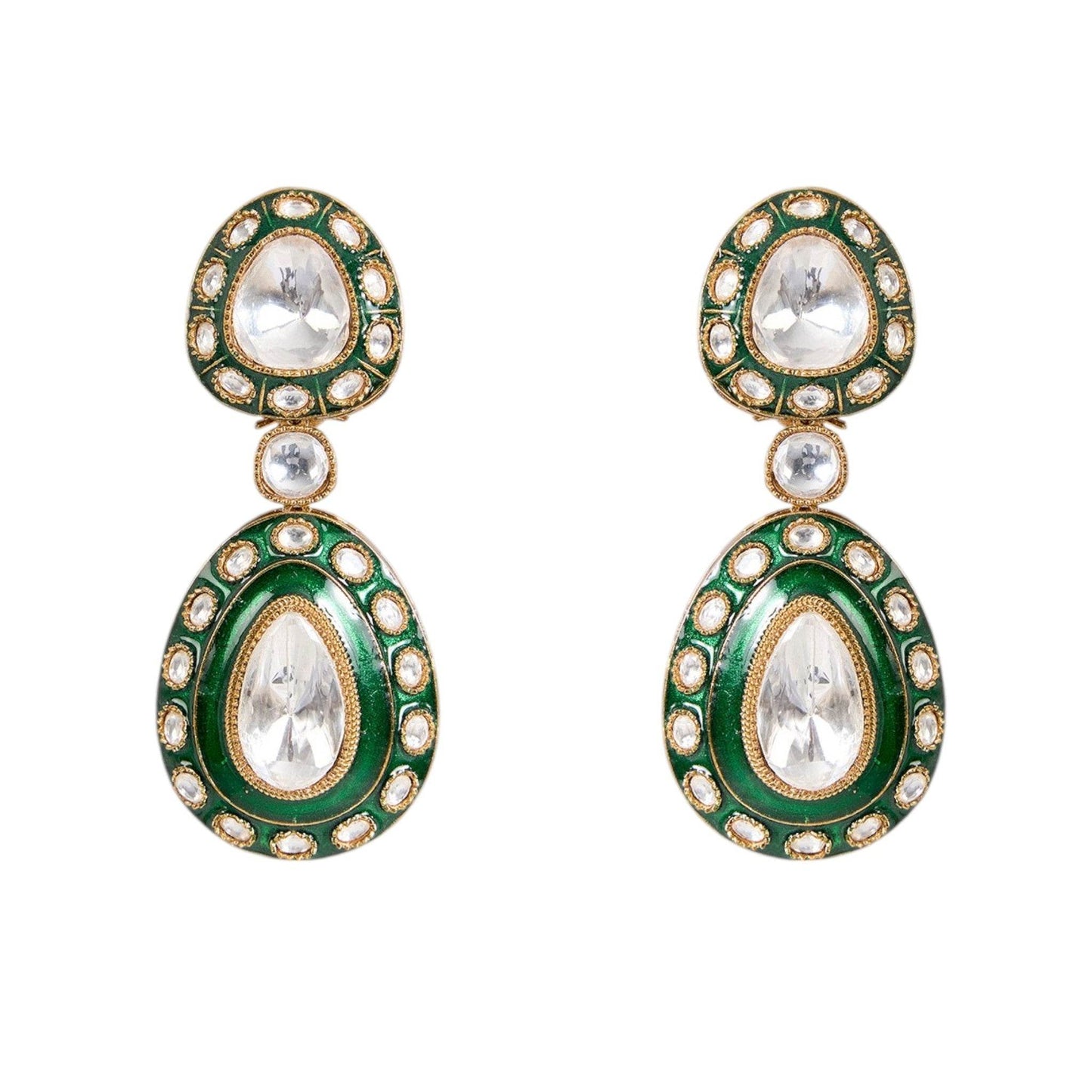 Green Meenakari Kundan Polki Necklace Set with Earrings | Bridal & Festive Jewelry - Auraa Trends