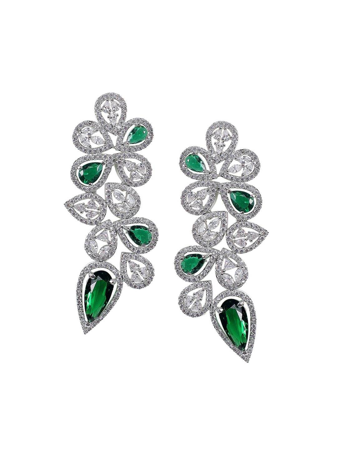 Green Rhodium Plated American Diamond Necklace Set For Women - Auraa Trends
