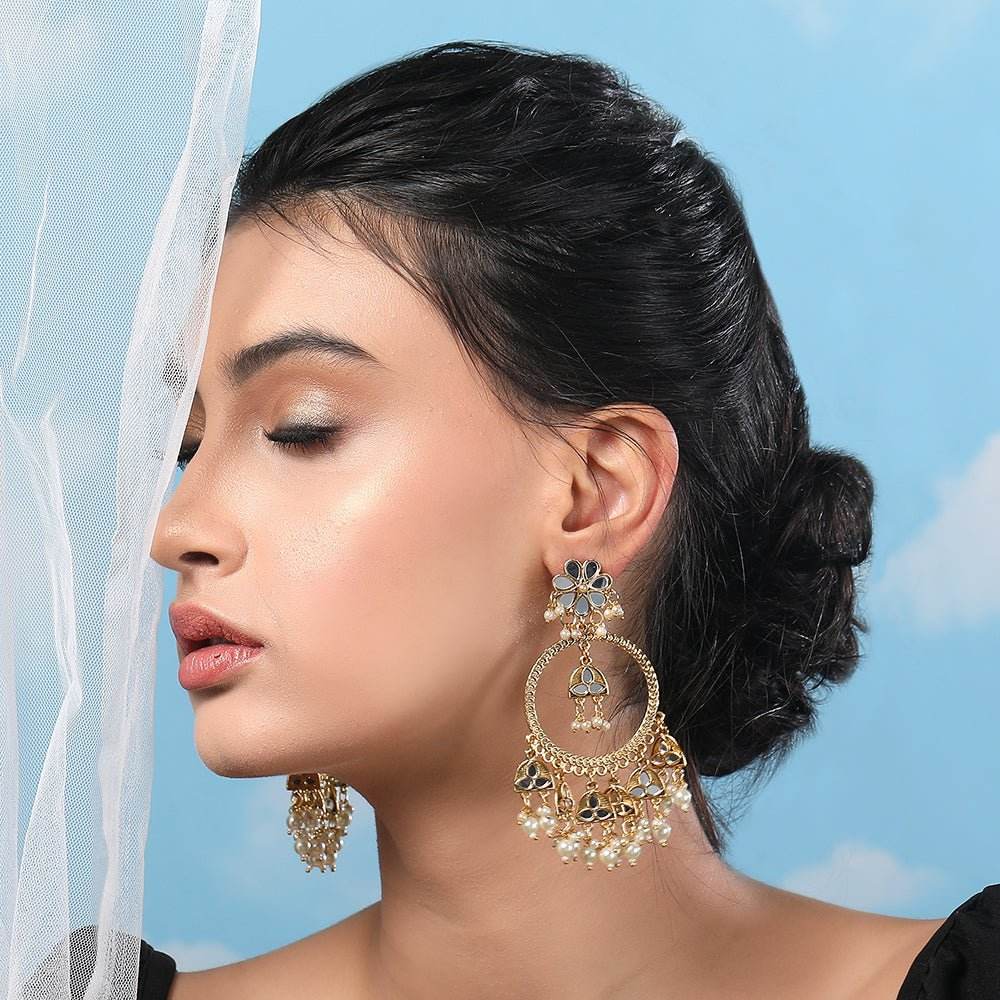 Green Stone & Dholak Shape Tribal Temple-Inspired Earrings - Auraa Trends