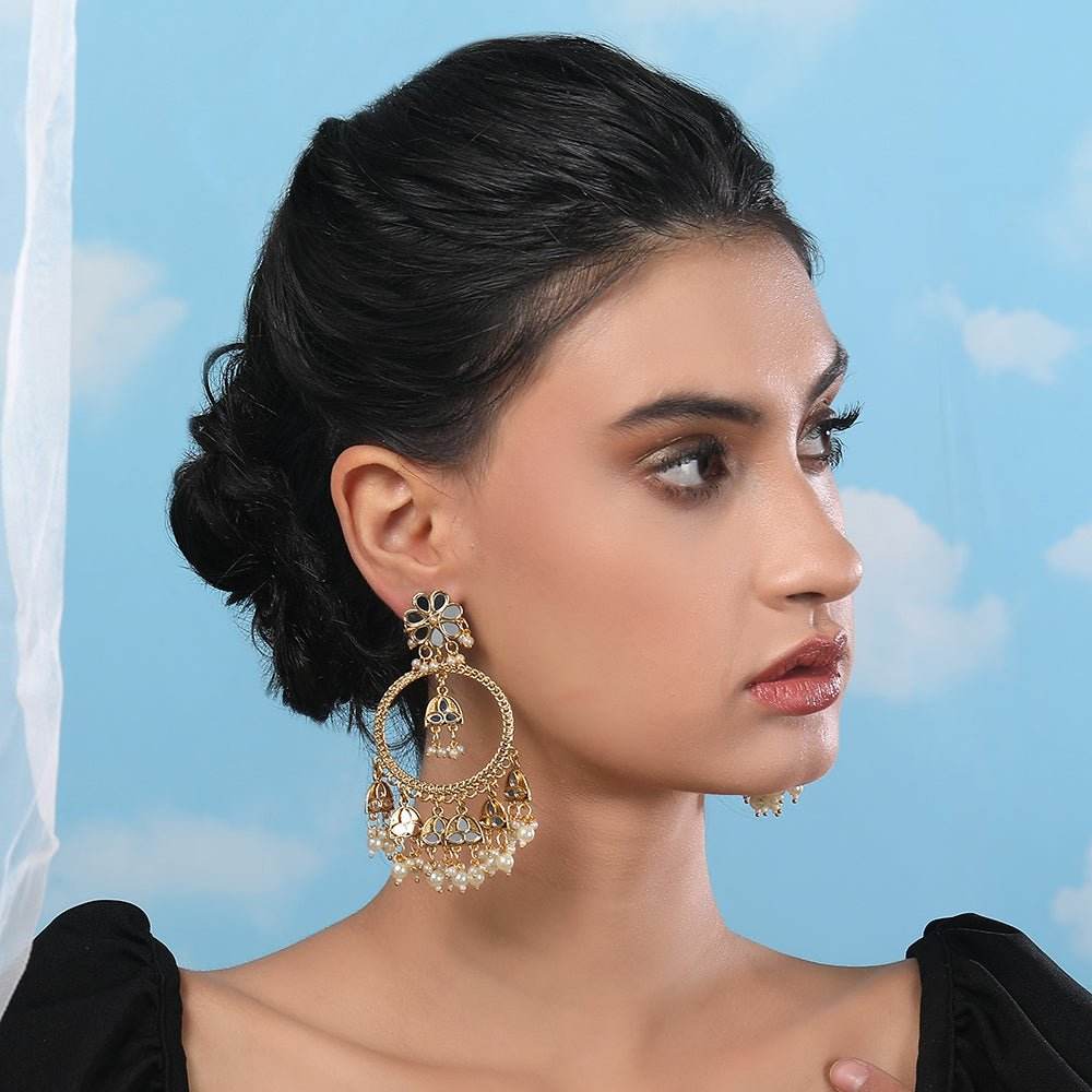 Green Stone & Dholak Shape Tribal Temple-Inspired Earrings - Auraa Trends