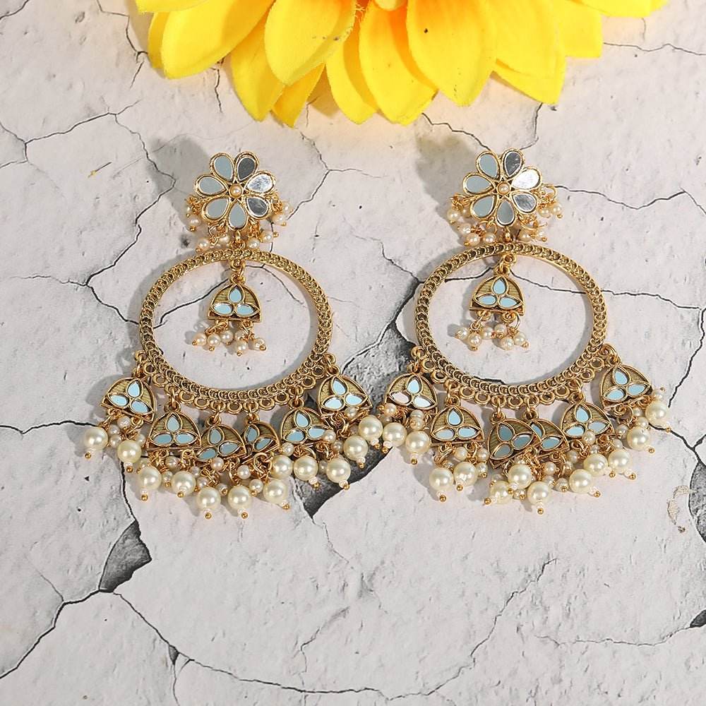 Green Stone & Dholak Shape Tribal Temple-Inspired Earrings - Auraa Trends