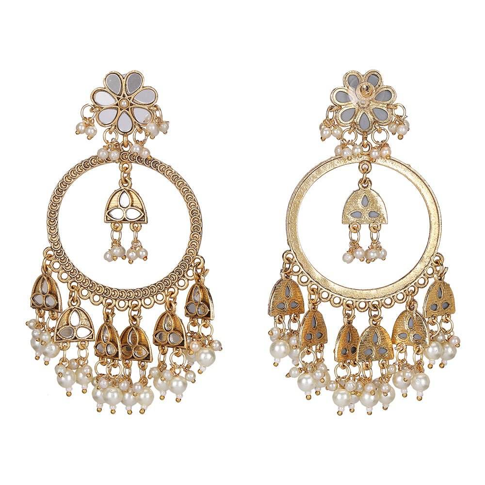 Green Stone & Dholak Shape Tribal Temple-Inspired Earrings - Auraa Trends