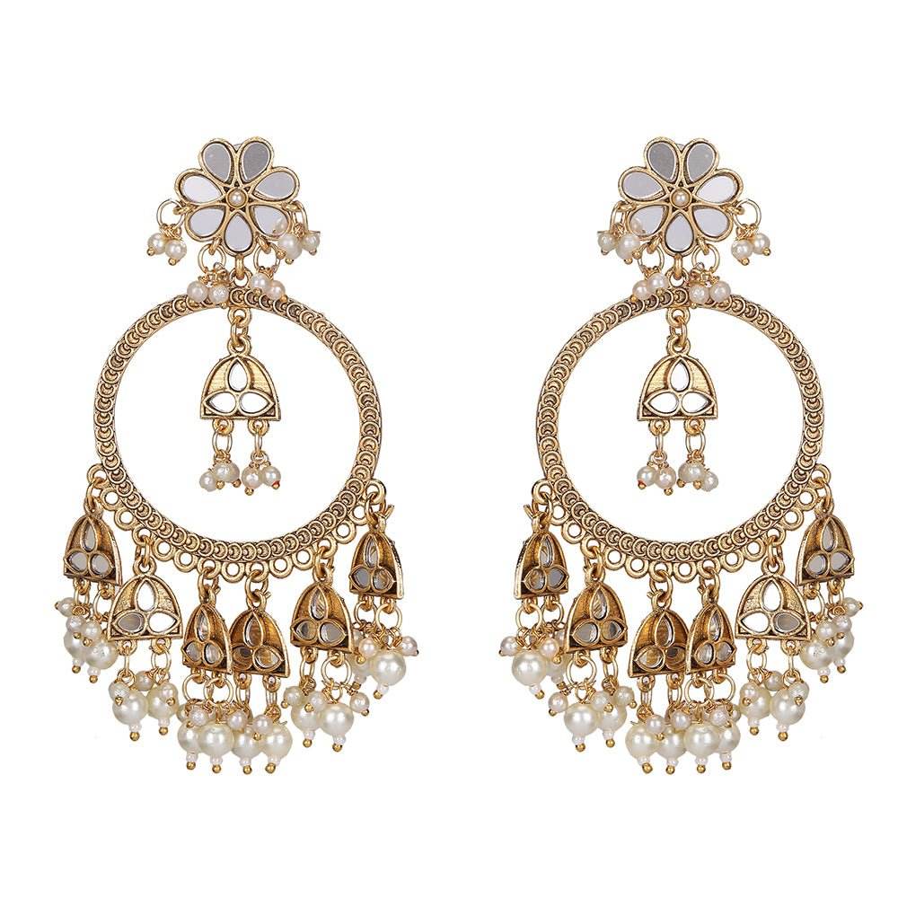 Green Stone & Dholak Shape Tribal Temple-Inspired Earrings - Auraa Trends