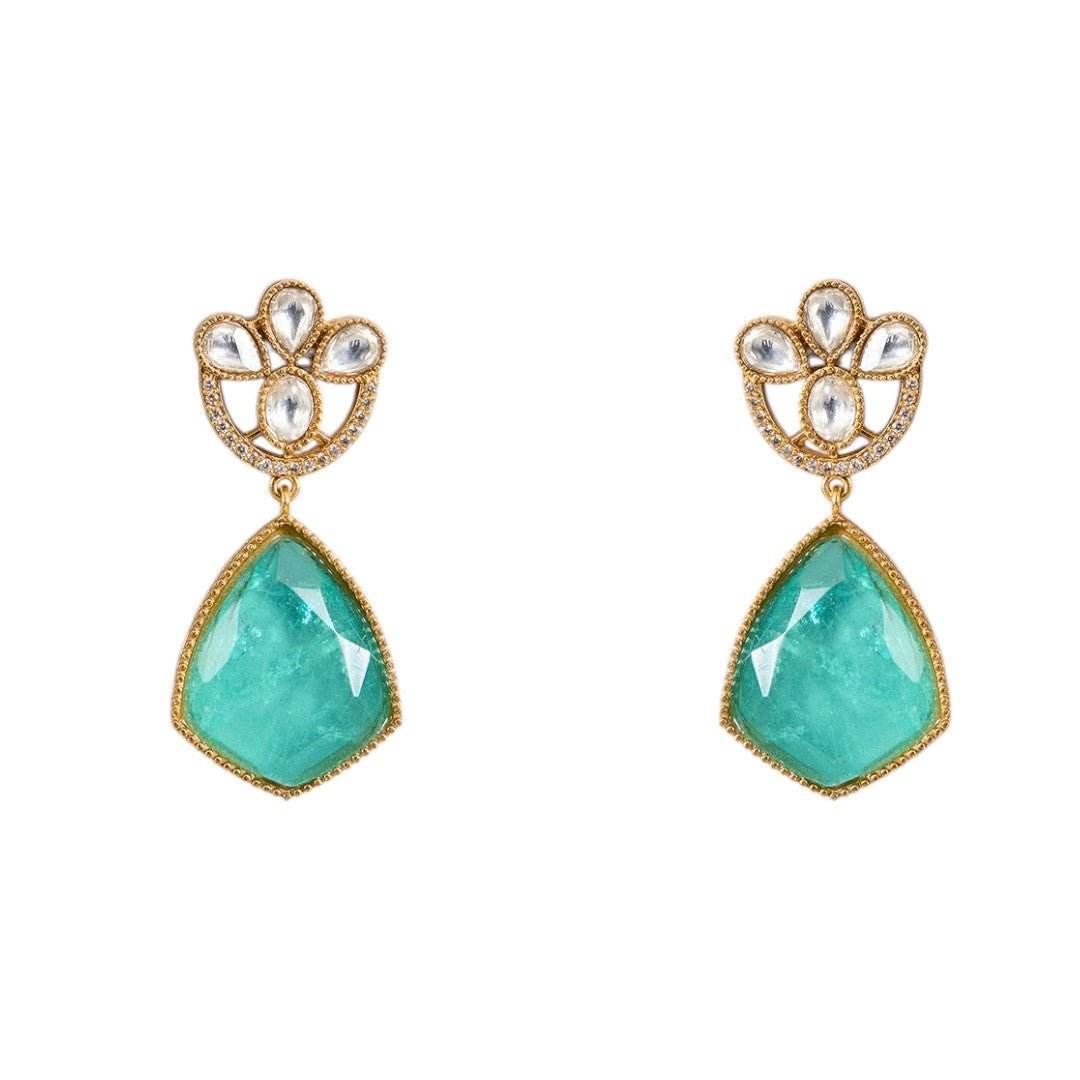 Green stone necklace set, Bridal fashion jewelry - Auraa Trends