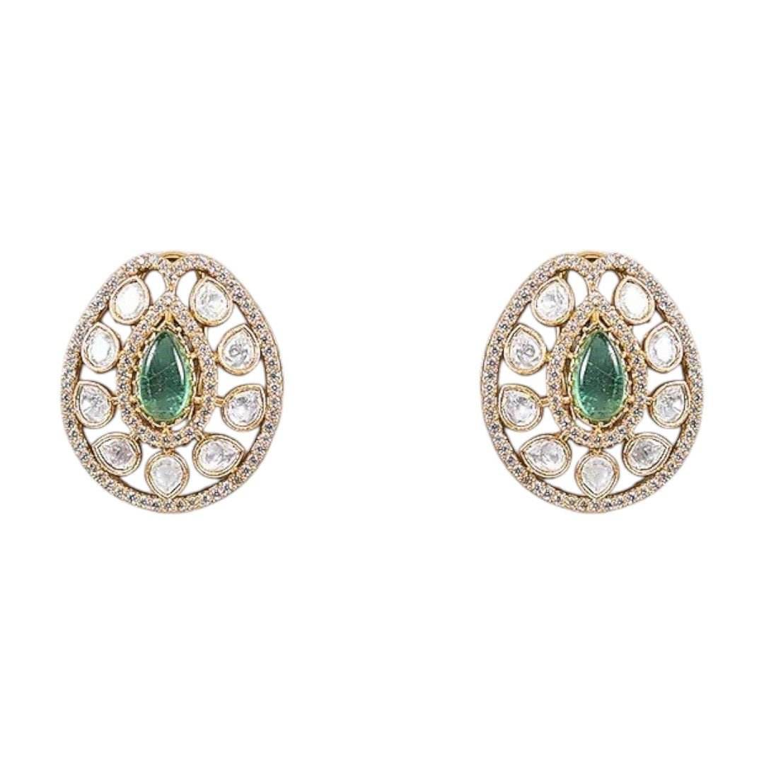 Green Stone & Pearl Embellished Kundan Choker Necklace Set - Auraa Trends