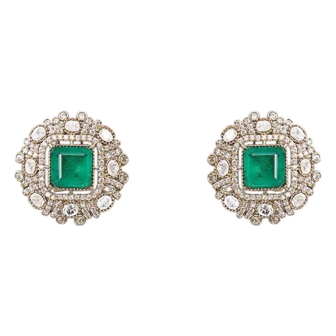 Green Stone Studded Kundan Choker Necklace Set with Matching Earrings for Women - Auraa Trends - Necklace Set - - Auraa Trends - "Green stone studded kundan choker necklace with matching round earrings – Elegant traditional Indian jewelry set for women"