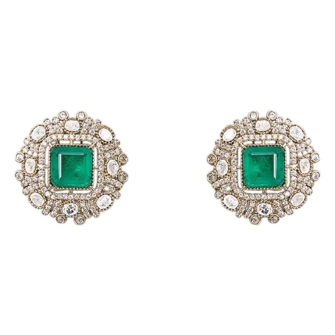 Green Stone Studded Kundan Choker Necklace Set with Matching Earrings for Women - Auraa Trends