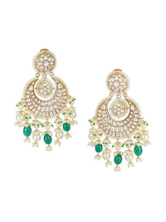 Green White Chandbalis Earrings - Auraa Trends