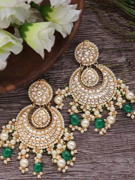 Green White Chandbalis Earrings - Auraa Trends