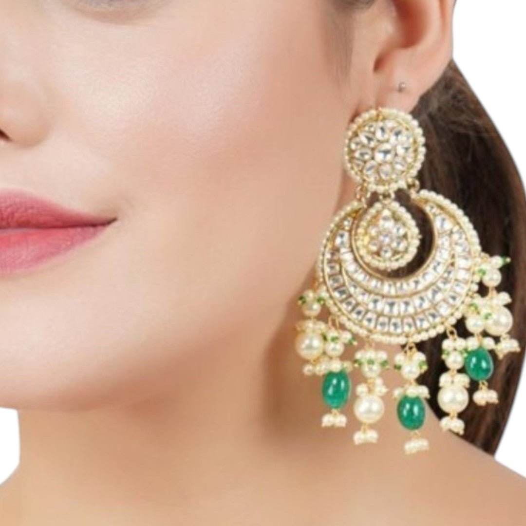 Green White Chandbalis Earrings - Auraa Trends
