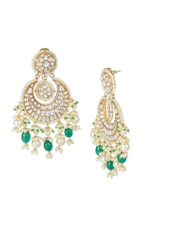 Green White Chandbalis Earrings - Auraa Trends