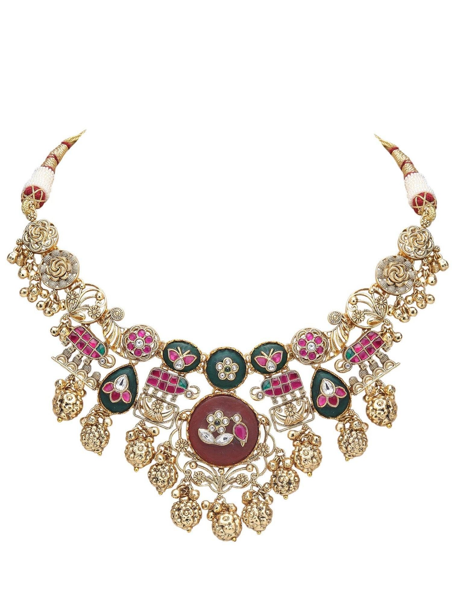 Handcrafted Gold & White Gold-Plated Beaded Necklace Set - Auraa Trends