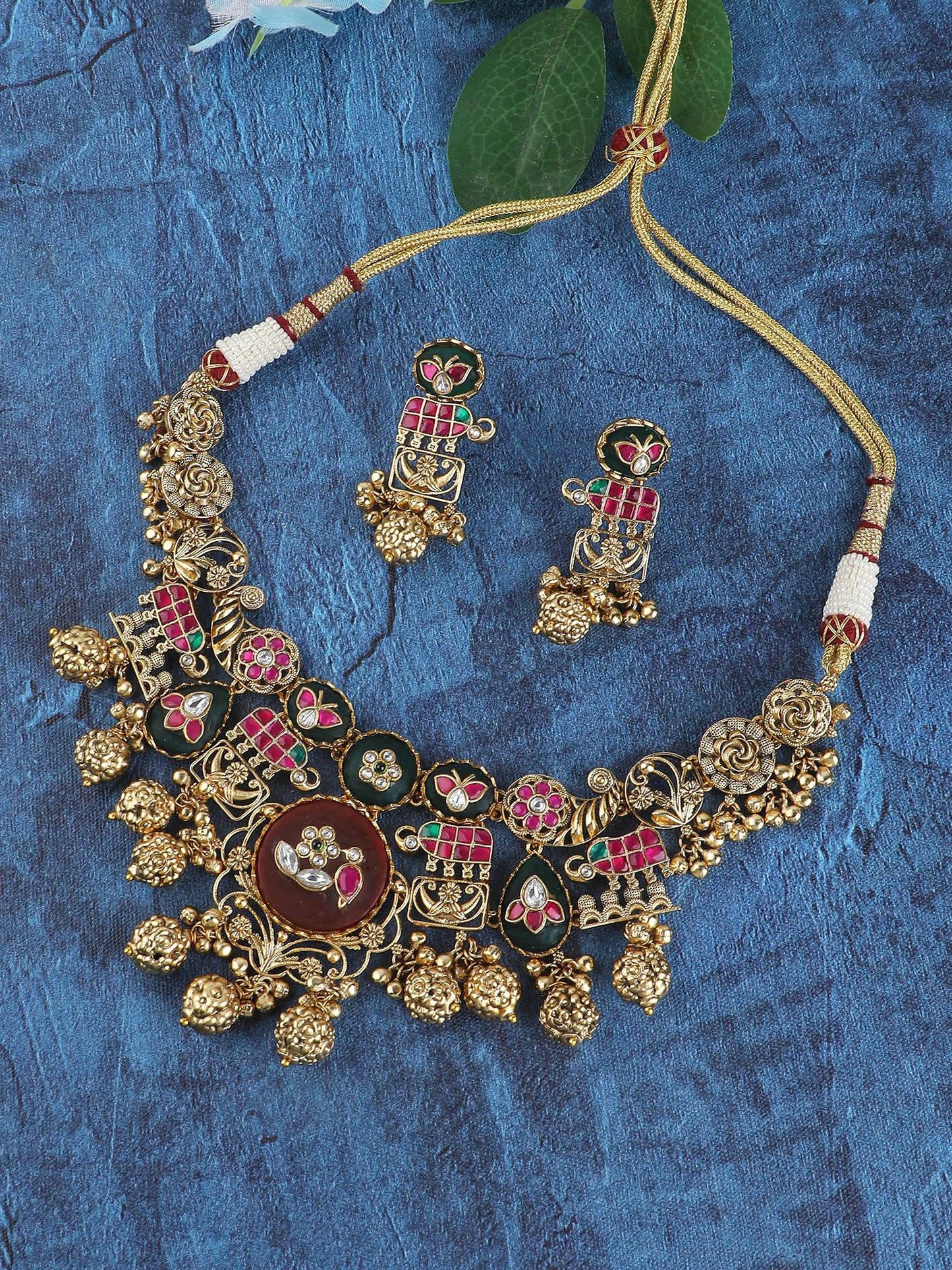 Handcrafted Gold & White Gold-Plated Beaded Necklace Set - Auraa Trends