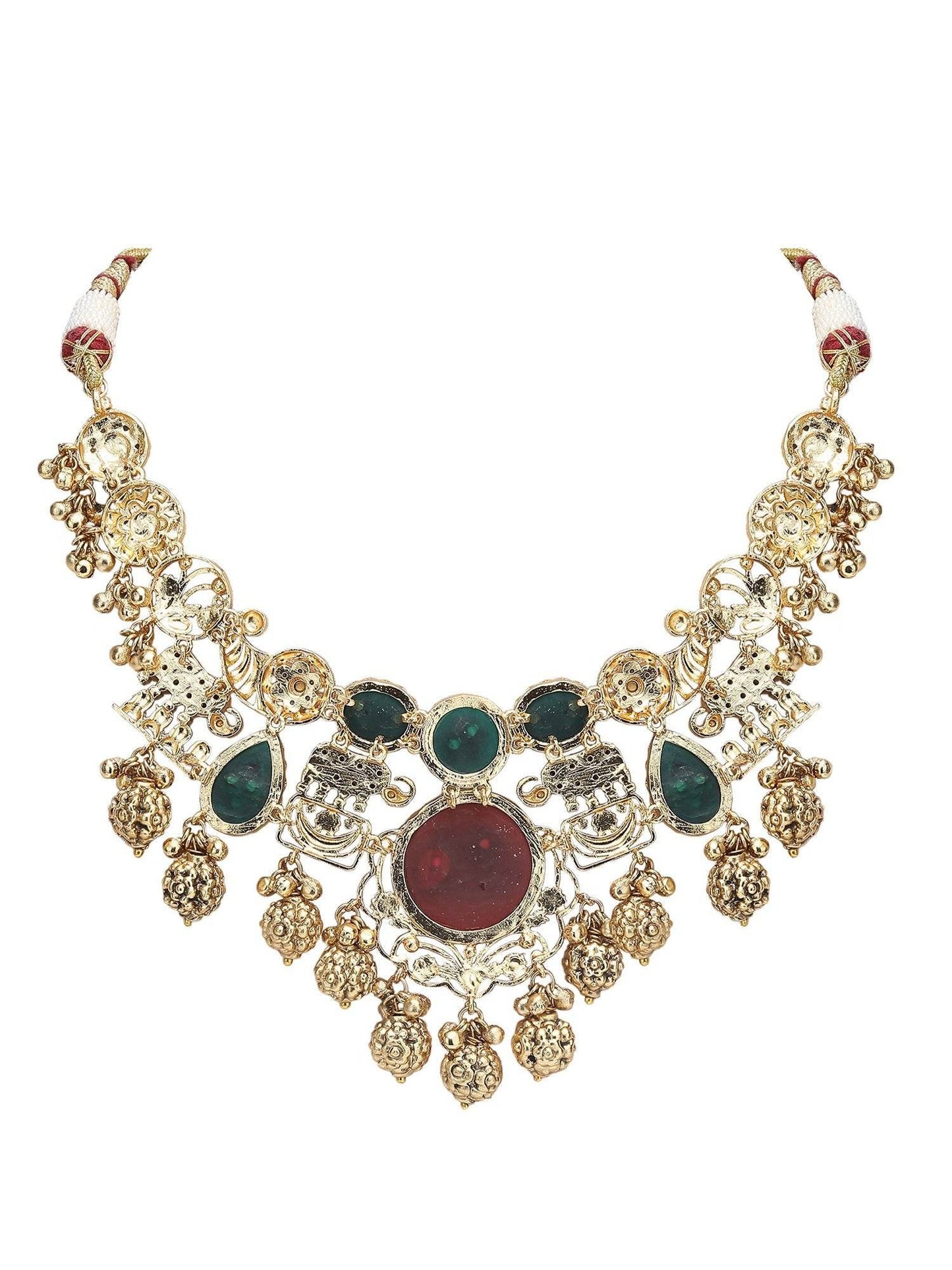 Handcrafted Gold & White Gold-Plated Beaded Necklace Set - Auraa Trends