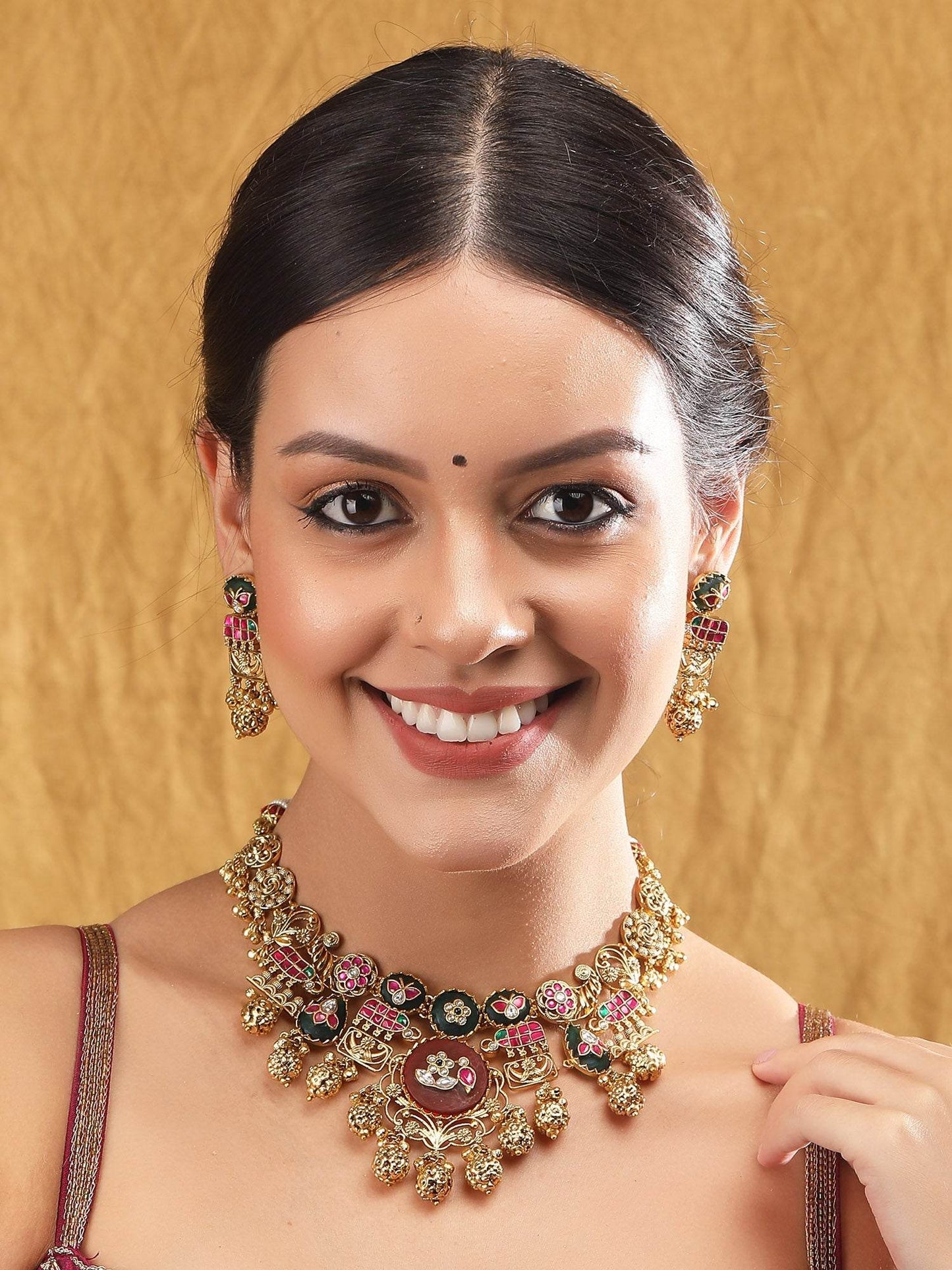 Handcrafted Gold & White Gold-Plated Beaded Necklace Set - Auraa Trends