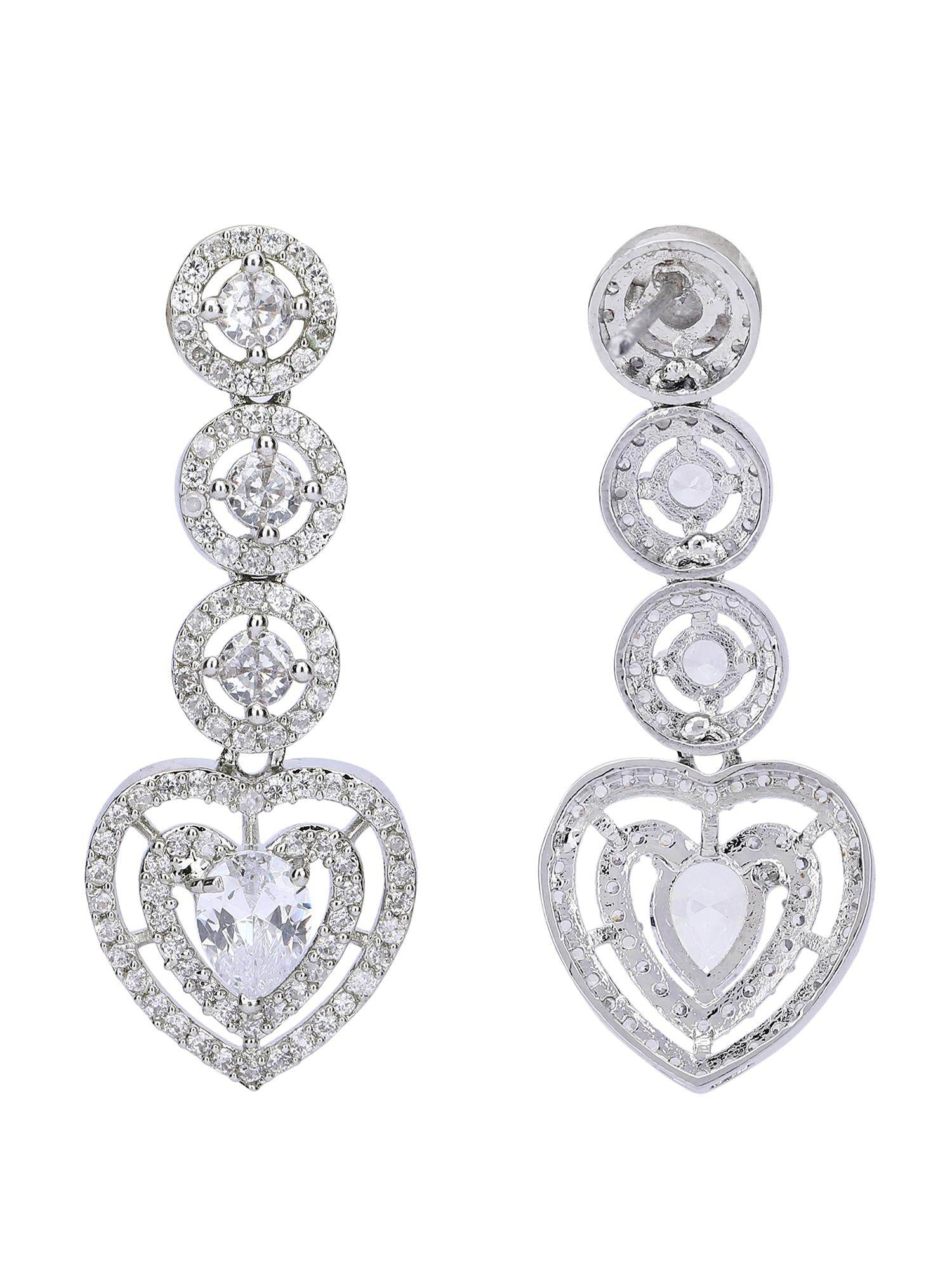 Heart Shaped Rhodium plated American Diamond Necklace Set - Auraa Trends