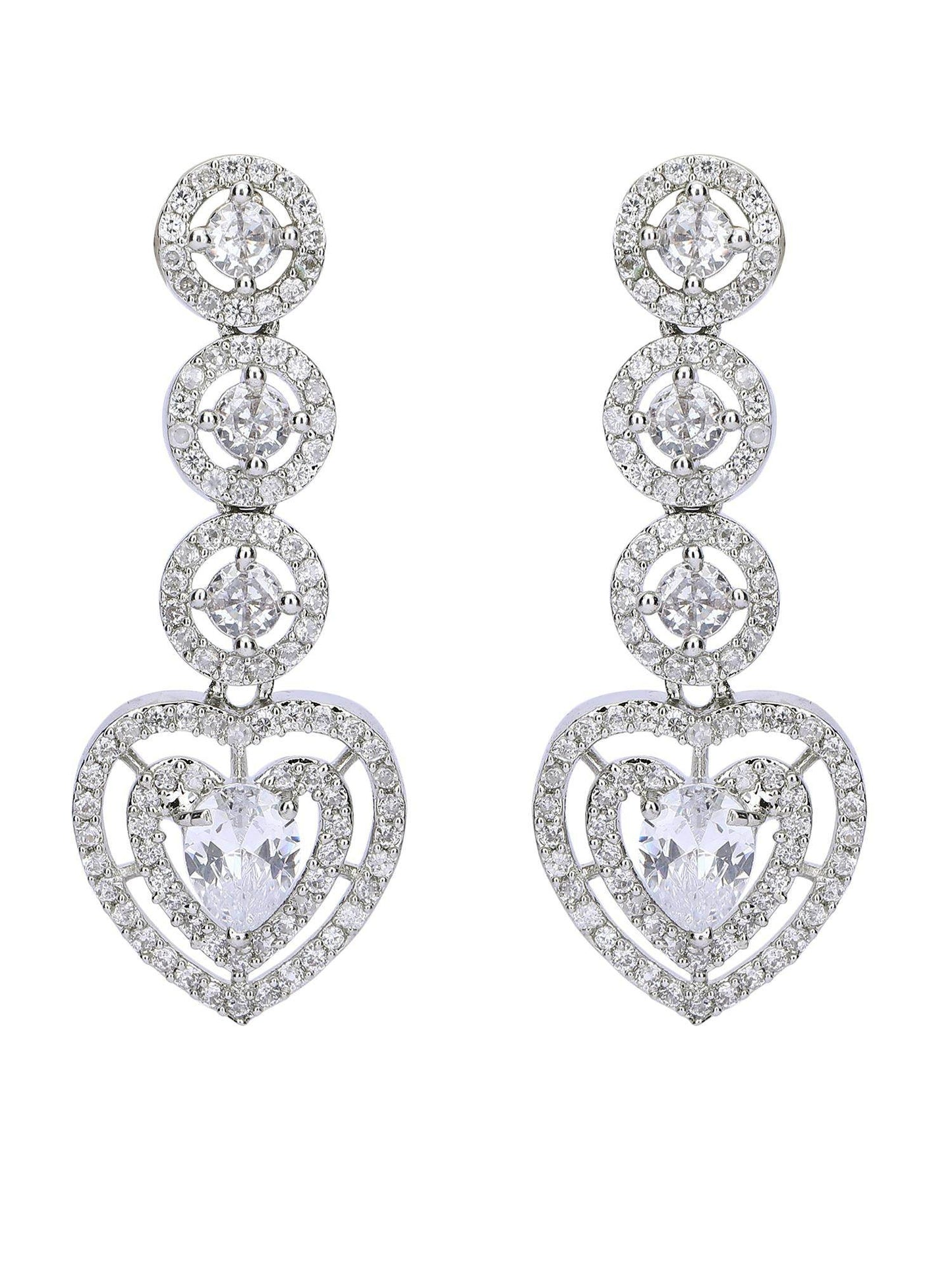 Heart Shaped Rhodium plated American Diamond Necklace Set - Auraa Trends