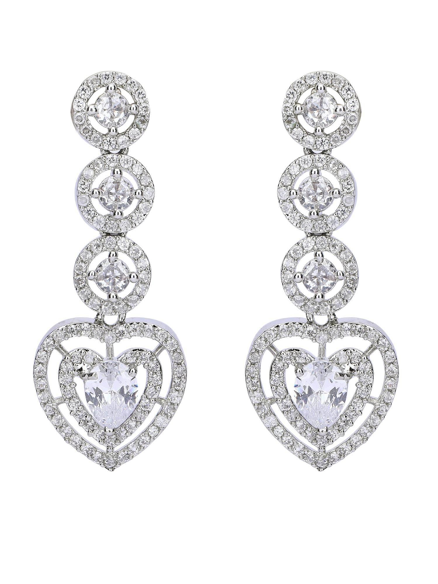 Heart Shaped Rhodium plated American Diamond Necklace Set - Auraa Trends