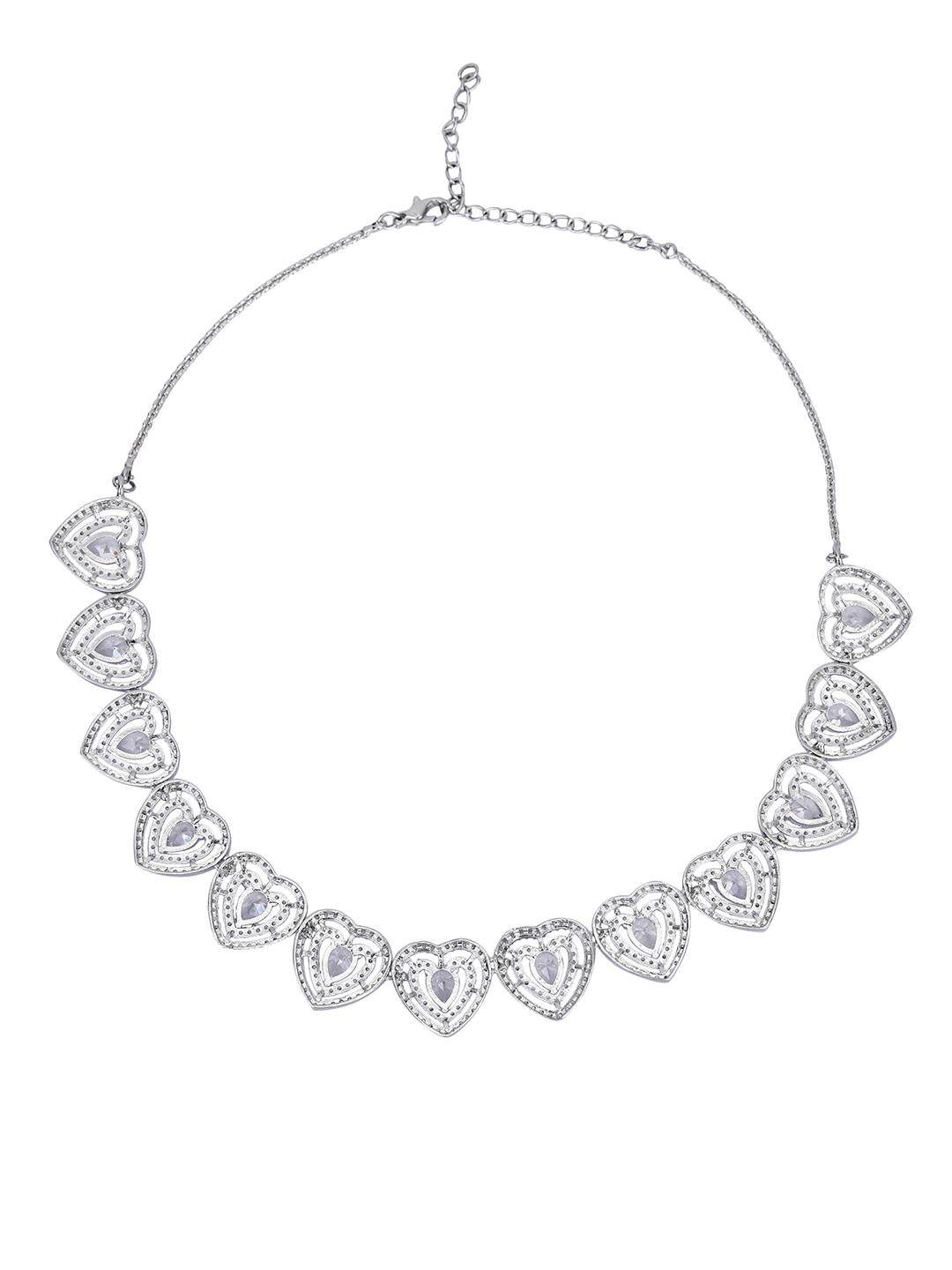 Heart Shaped Rhodium plated American Diamond Necklace Set - Auraa Trends