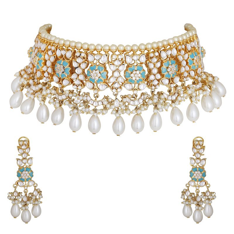Kundan Gold-Plated Choker Necklace Set with Earrings