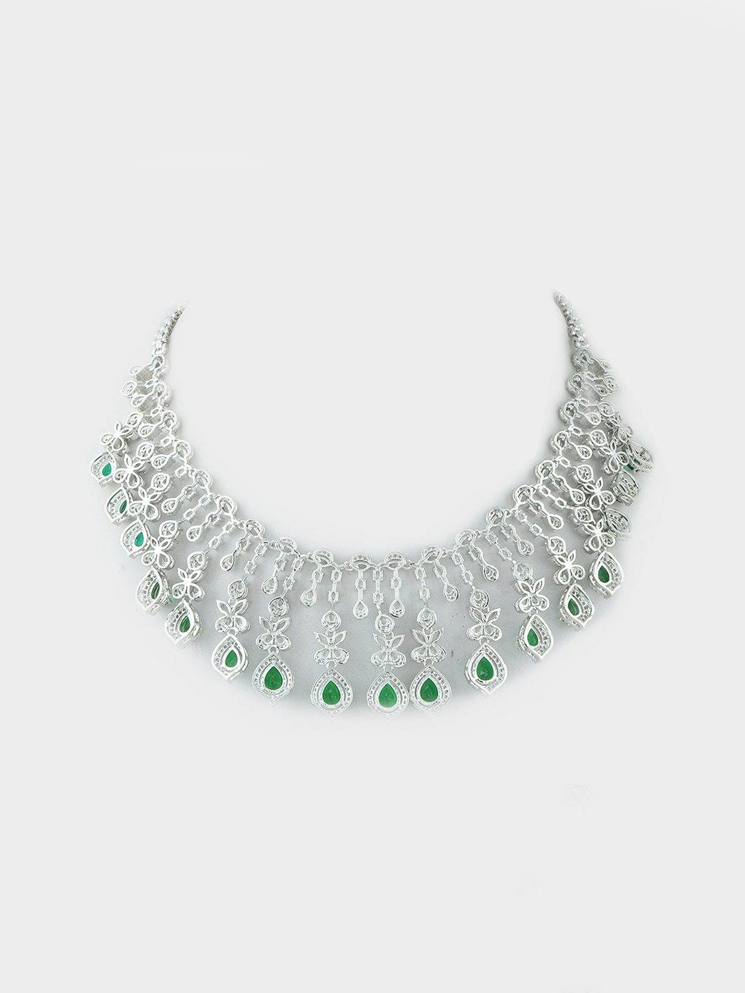 Imperial Rhodium Plated American Diamonte Necklace Set - Auraa Trends