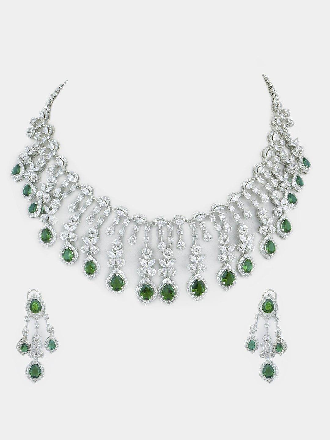 Imperial Rhodium Plated American Diamonte Necklace Set - Auraa Trends