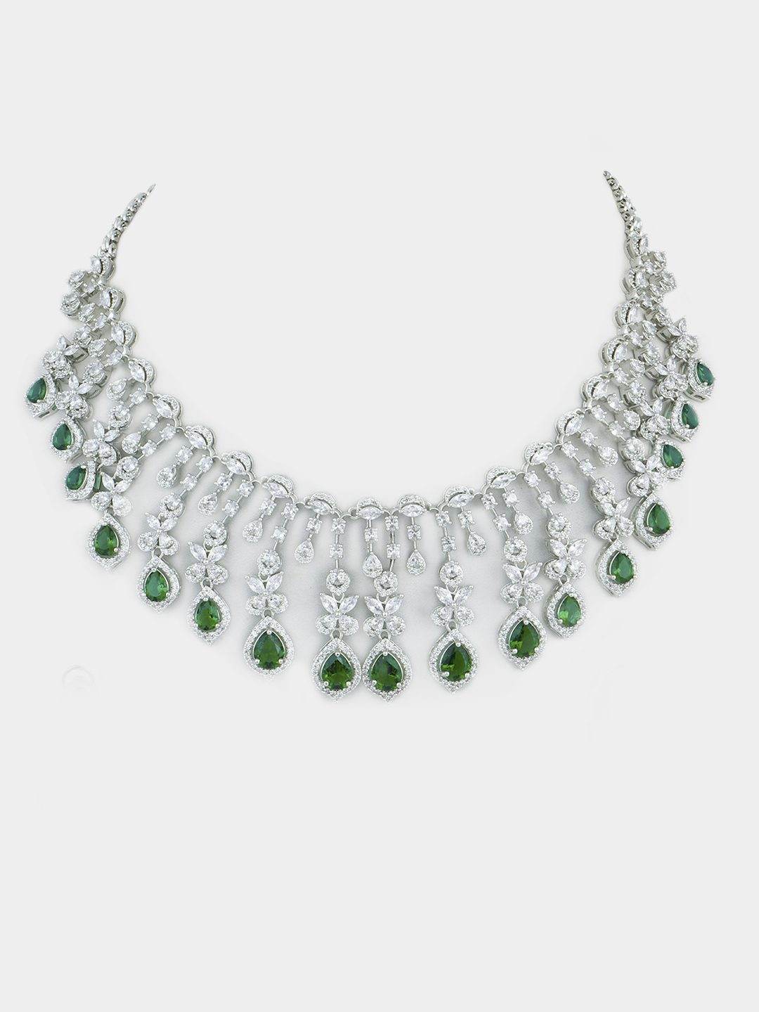 Imperial Rhodium Plated American Diamonte Necklace Set - Auraa Trends