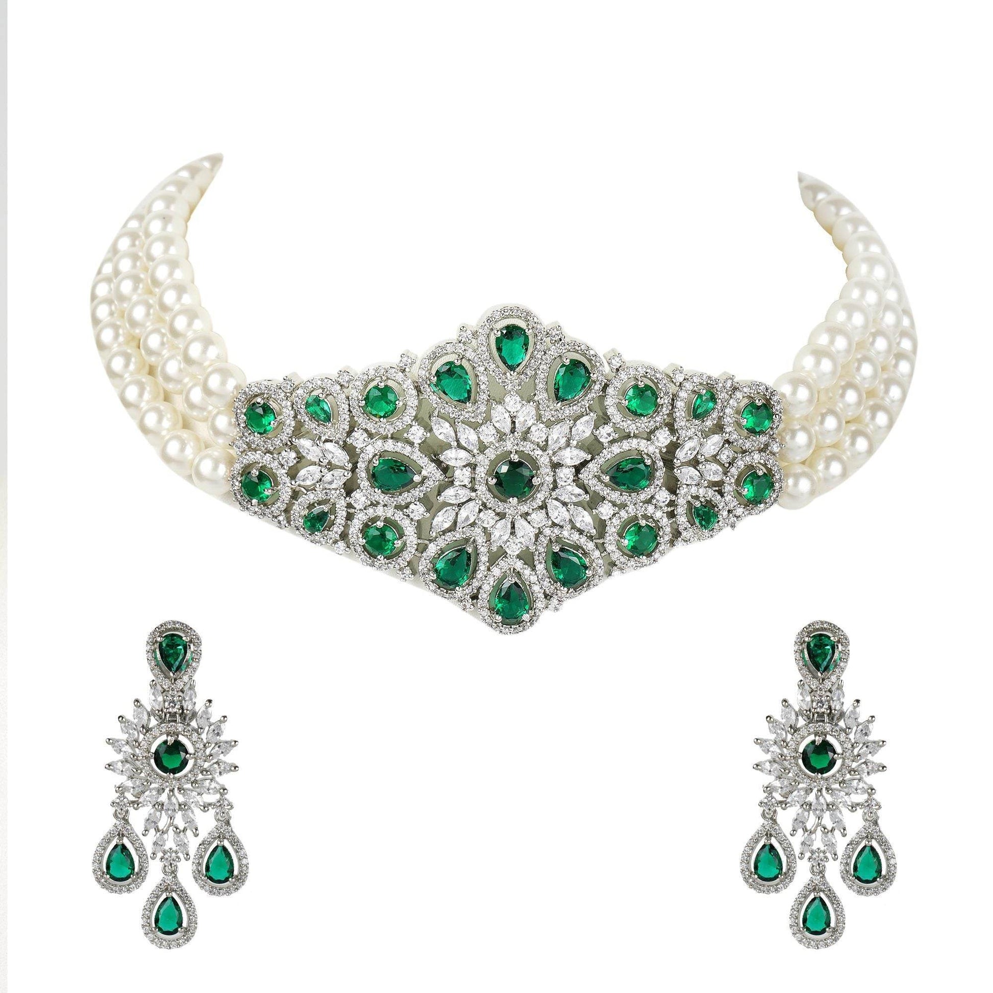 Intricate Diamonte Necklace Set - Auraa Trends